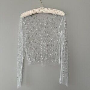 White beaded bachelorette, bridal shirt